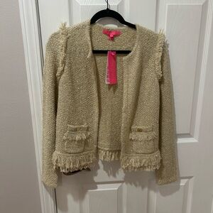 NWT Lilly Pulitzer Gold Metallic Tweed Somora Cardigan Size Small